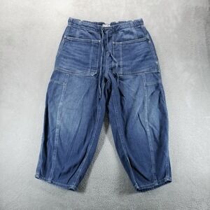 We The Free Jeans Womens L Blue Barrel Wide Leg High Rise Dark Wash Denim